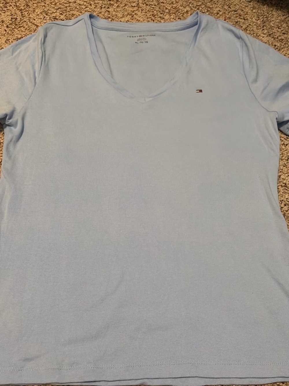Tommy Hilfiger Women's Pale Blue V-Neck Short Sleeve Tee